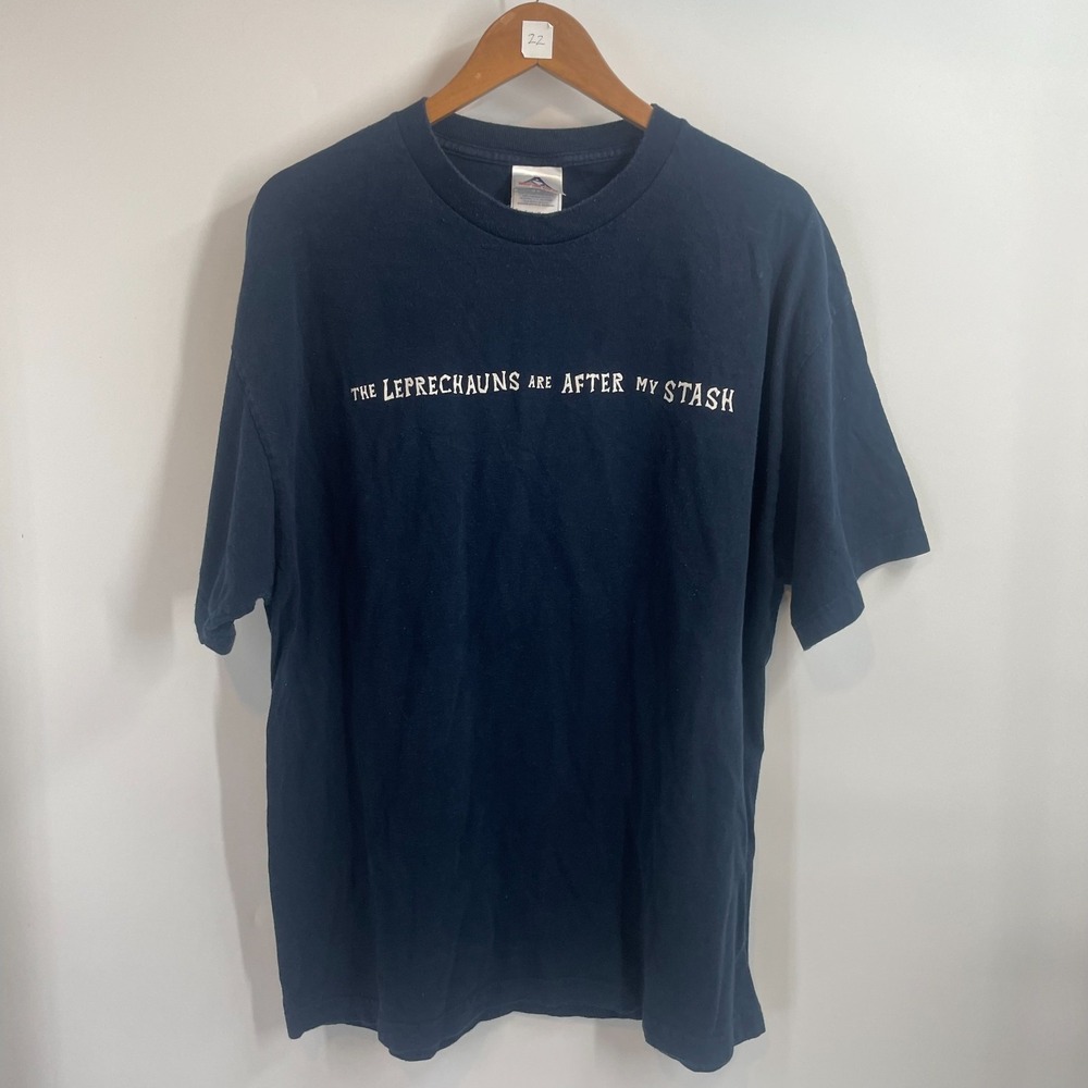Vintage AAA The Leprechauns Are After My Stash Crewneck Tee Navy Blue Size XL